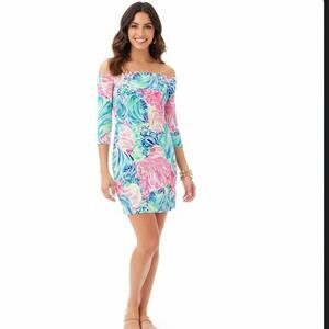 Lilly Pulitzer Laurana Off the Shoulder Dress in Beach Please print SZ S NWT